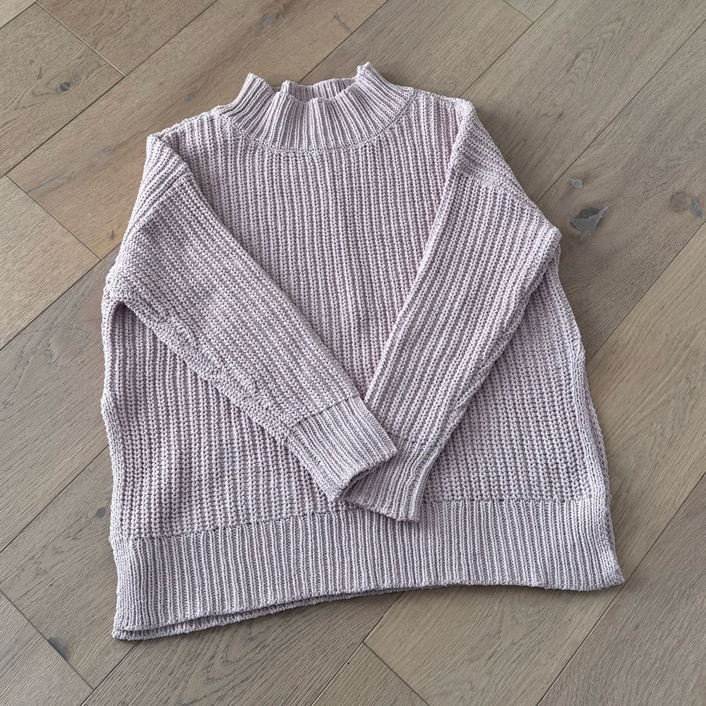 Aerie Chunky Knit Mock Neck Side Slit Sweater Pink XSmall